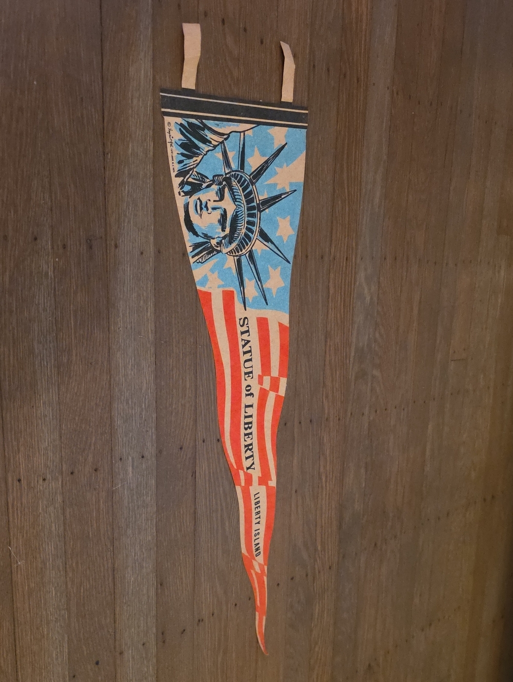 Statue of Liberty Vintage 1970s Souvenir Pennant - Red, Blue, Cream